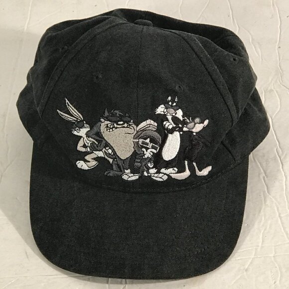 Six FlagsTheme Park Vintage Looney Tunes Snapback Black White Cap Hat - Picture 3 of 11